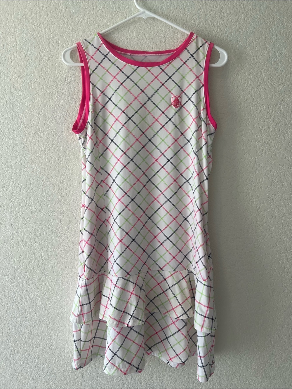 Kinona Women's size Small, Sleeveless Plaid Dress with Pink Trim.  Golf/Tennis